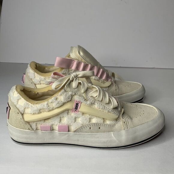 Vans Chenille Check Old Skool Cap beige/pink suede lace-up sneakers NWOB - Picture 5 of 12